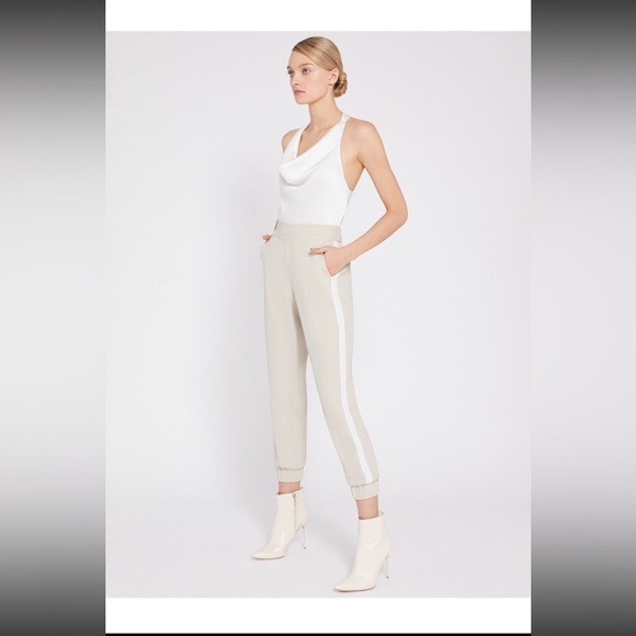 Alice + Olivia | Pete Jogger Pants Side Stripe Cream Pockets NWT Large - Picture 7 of 12